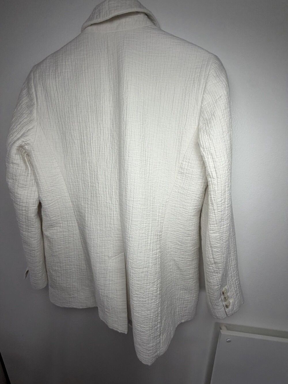 Talbots White Textured Crinkle Gauze Cotton Blazer Jacket Single Button Size 10 - Picture 11 of 12
